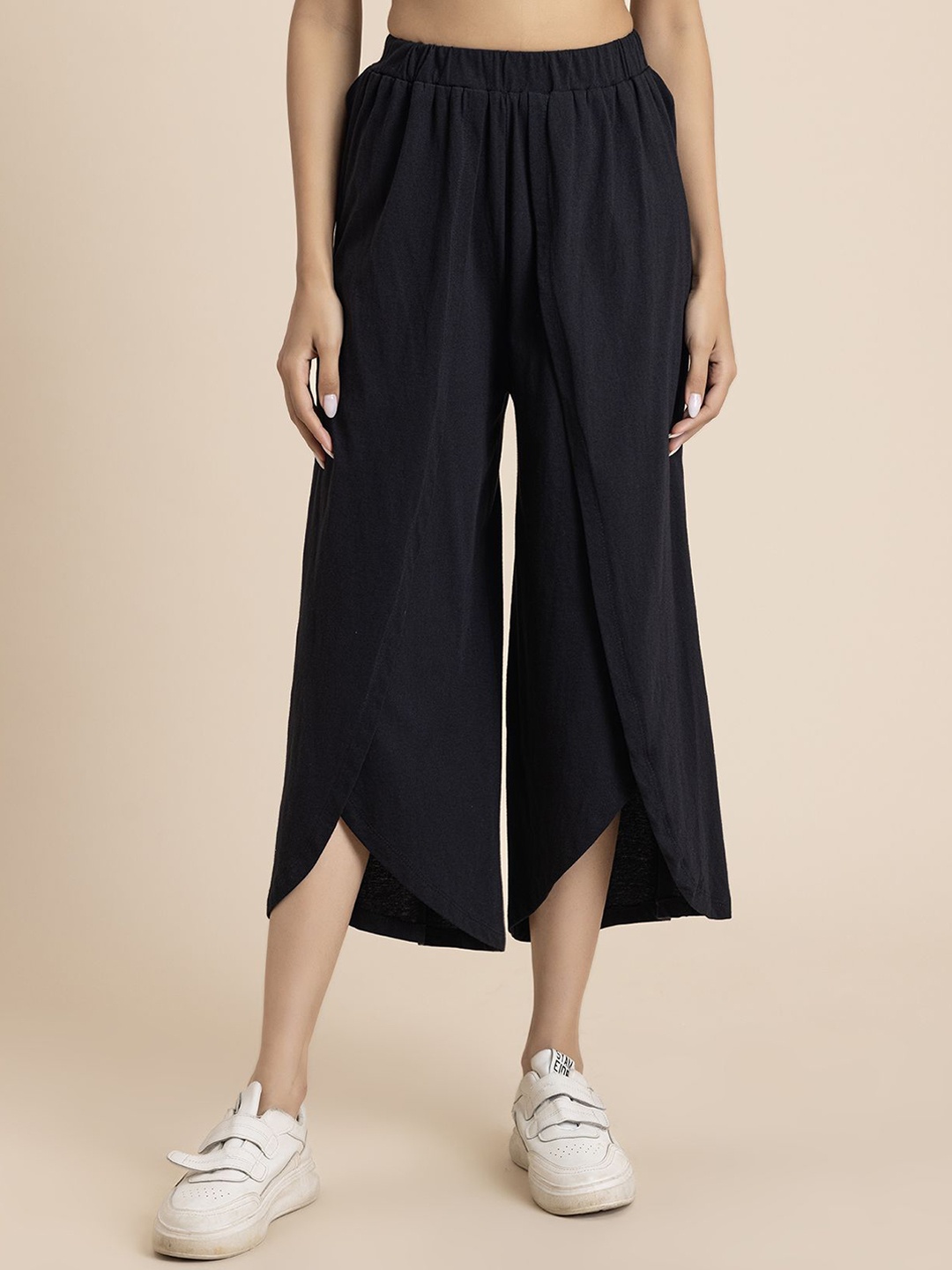 

Moomaya Women Loose Fit High-Rise Tulip Trousers, Black