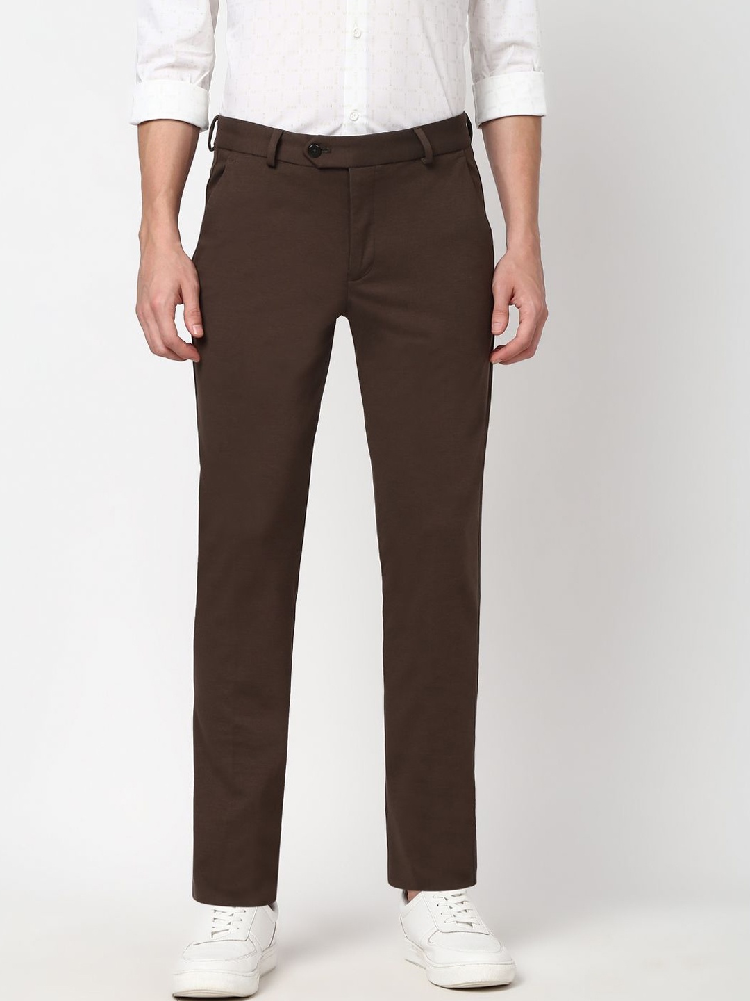 

Peter England Men Solid Super Slim Fit Trousers, Brown