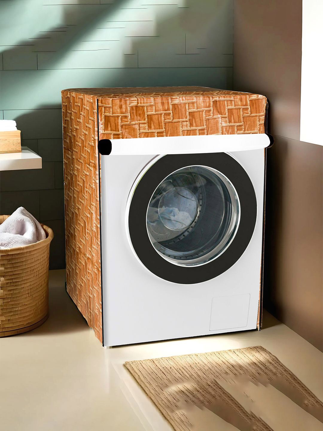 

Kuber Industries Gold Toned Checked Light Weight Front Load Washing Machine Cover