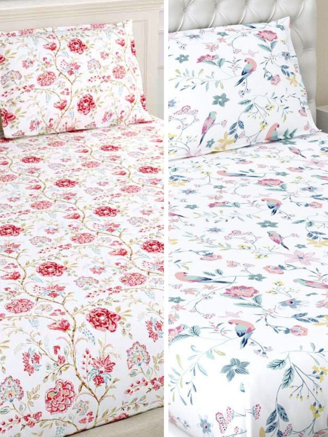 

haus & kinder Red & White Printed Pure Cotton 186 TC 2 King Bedsheet with 4 Pillow Covers