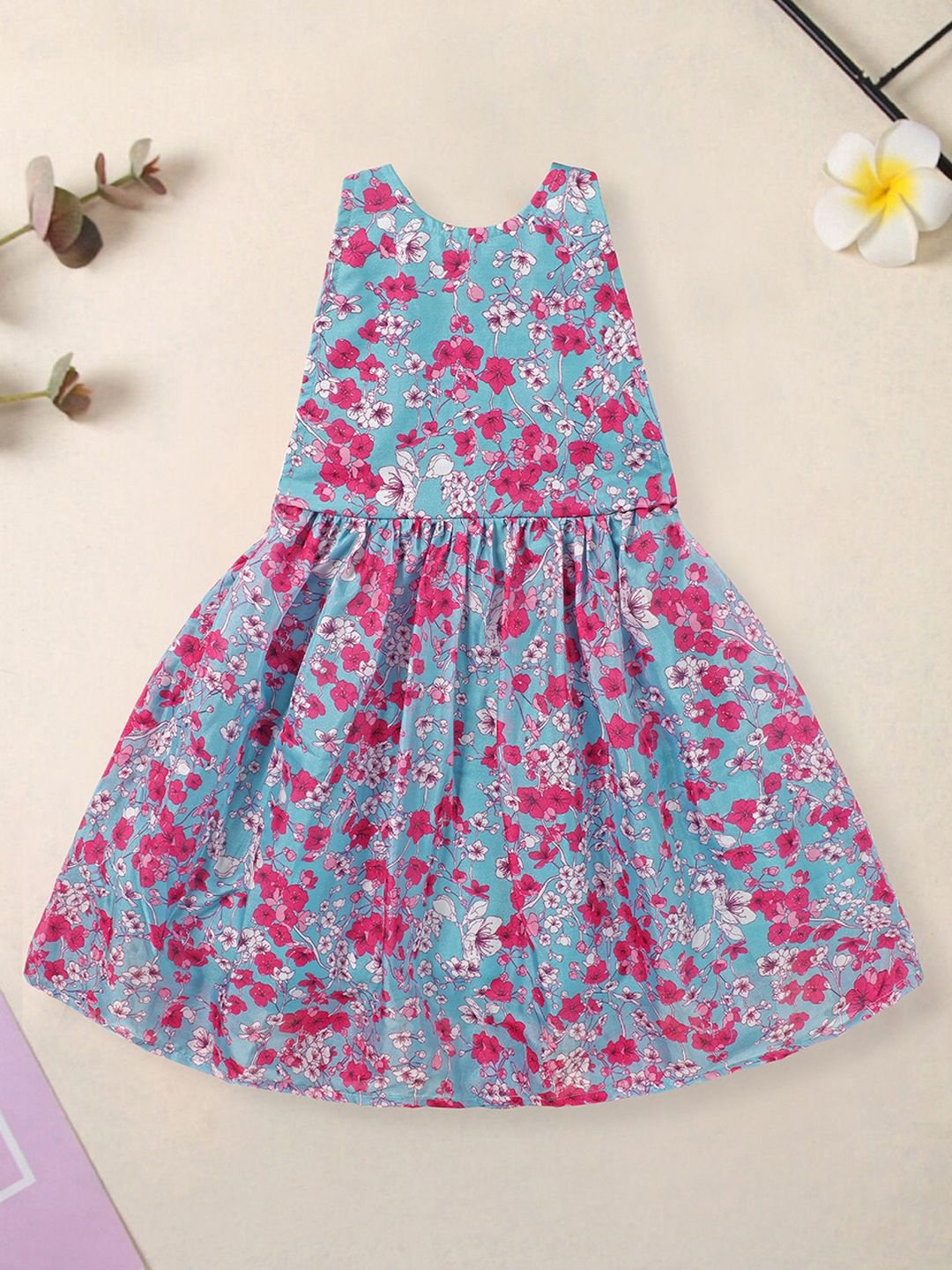 

FASHION DREAM Kids-Girls Printed Fit & Flare Dress, Blue