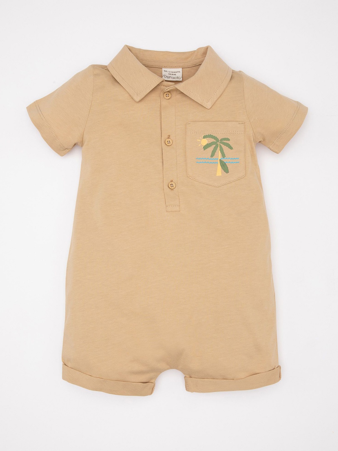 

DeFacto Boys Printed Pure Cotton Playsuit, Beige