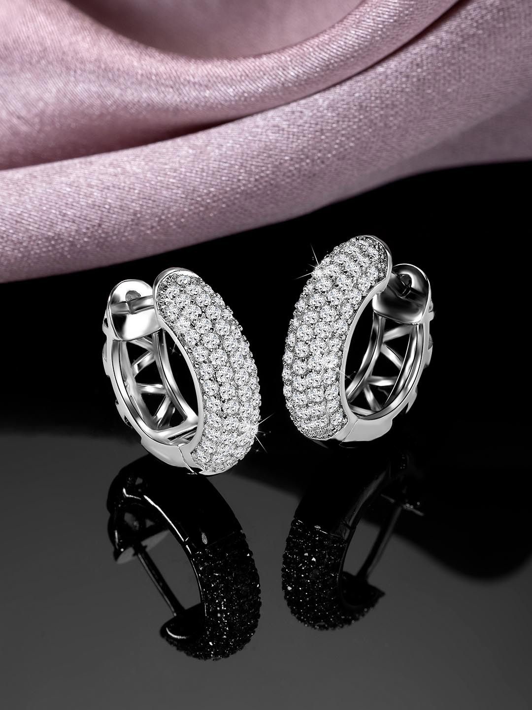 

Peora Silver Plated Cubic Zirconia Studded Fancy Hoop Earrings
