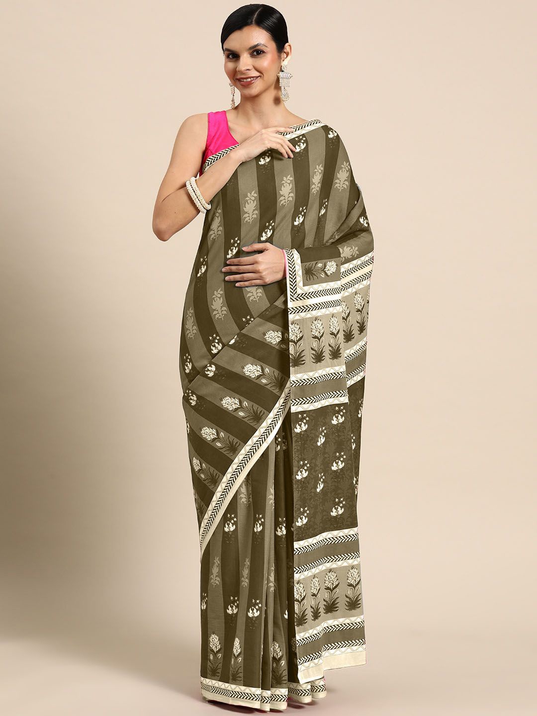 

BUTA BUTI Floral Printed Pure Cotton Saree, Yellow