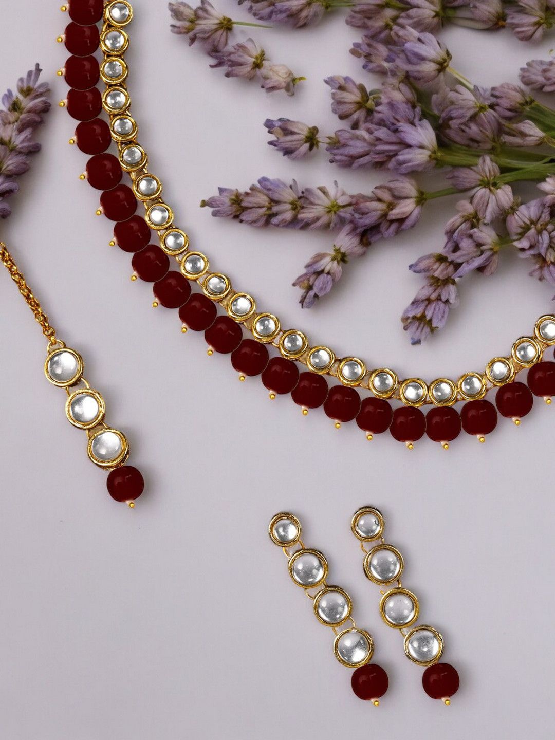 

House of Pataudi Kundan Stone Studded & Beaded Jewellery Set, Gold