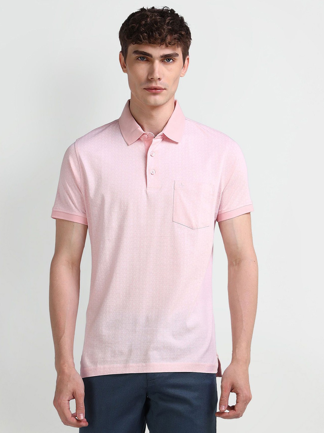 

Arrow Men Geometric Solid Polo Collar Cotton T-shirt, Pink