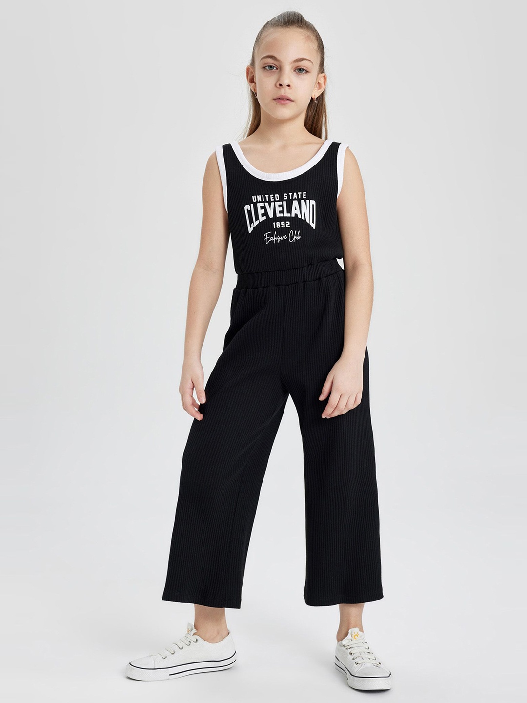 

DeFacto Girls Printed Basic Jumpsuit, Black