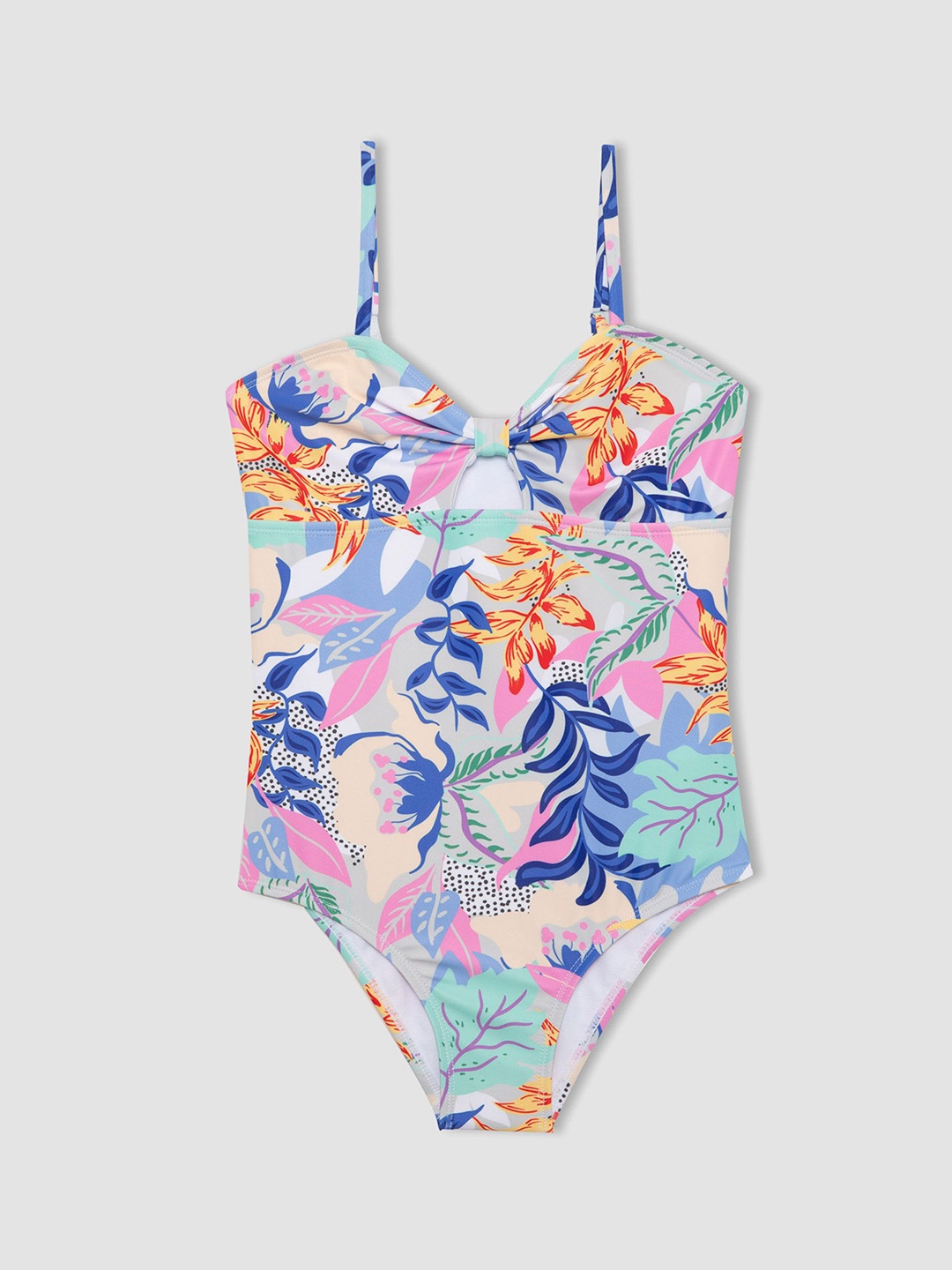 

DeFacto Girls Floral Printed Shoulder Straps Neck Swim Set, Blue