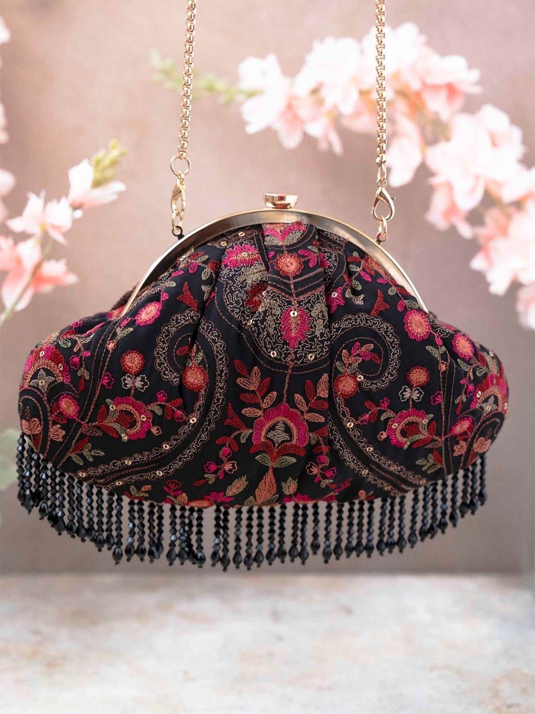 

AMYRA Floral Embellished Shopper Sling Bag, Black