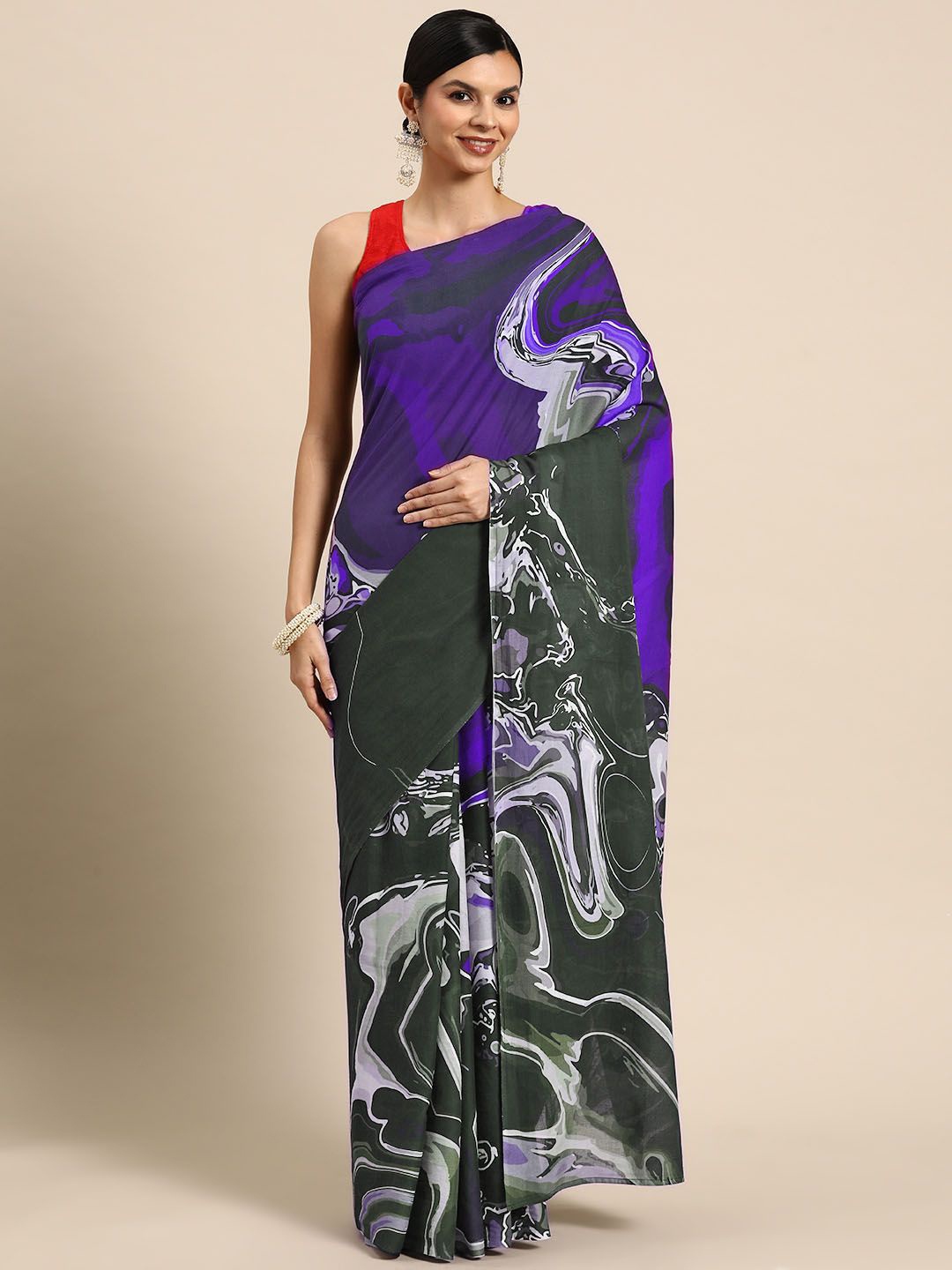 

BUTA BUTI Abstract Printed Pure Cotton Saree, Purple