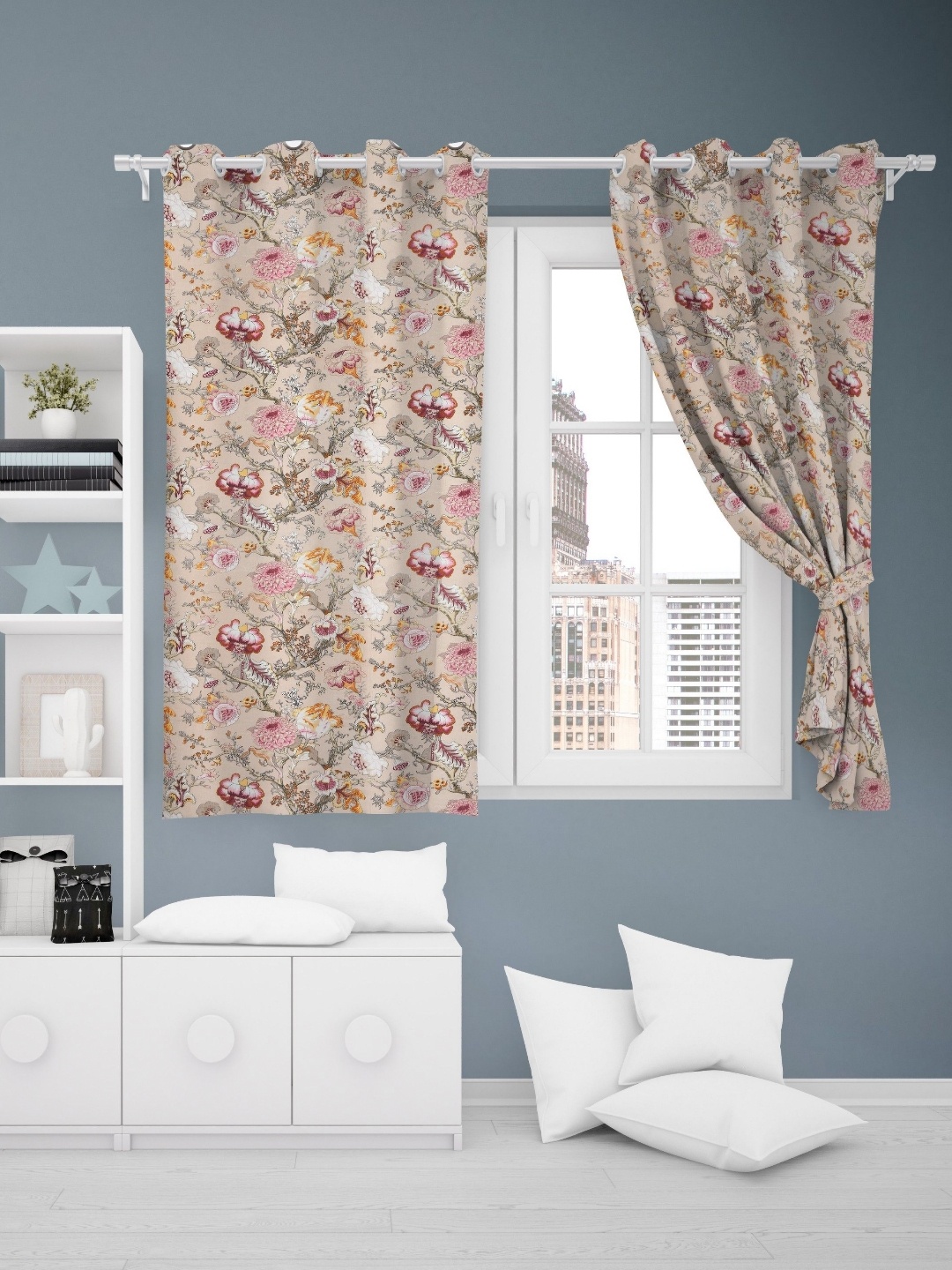 

EasyGoods anokhi Beige & Pink 2 Pieces Floral Cotton Window Curtains