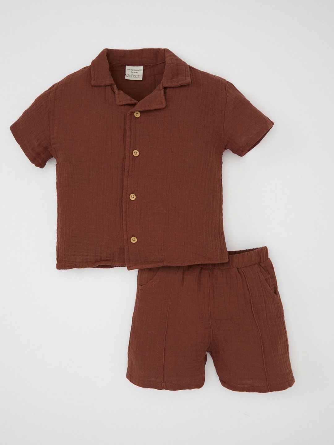 

DeFacto Boys Pure Cotton Shirt with Shorts, Brown