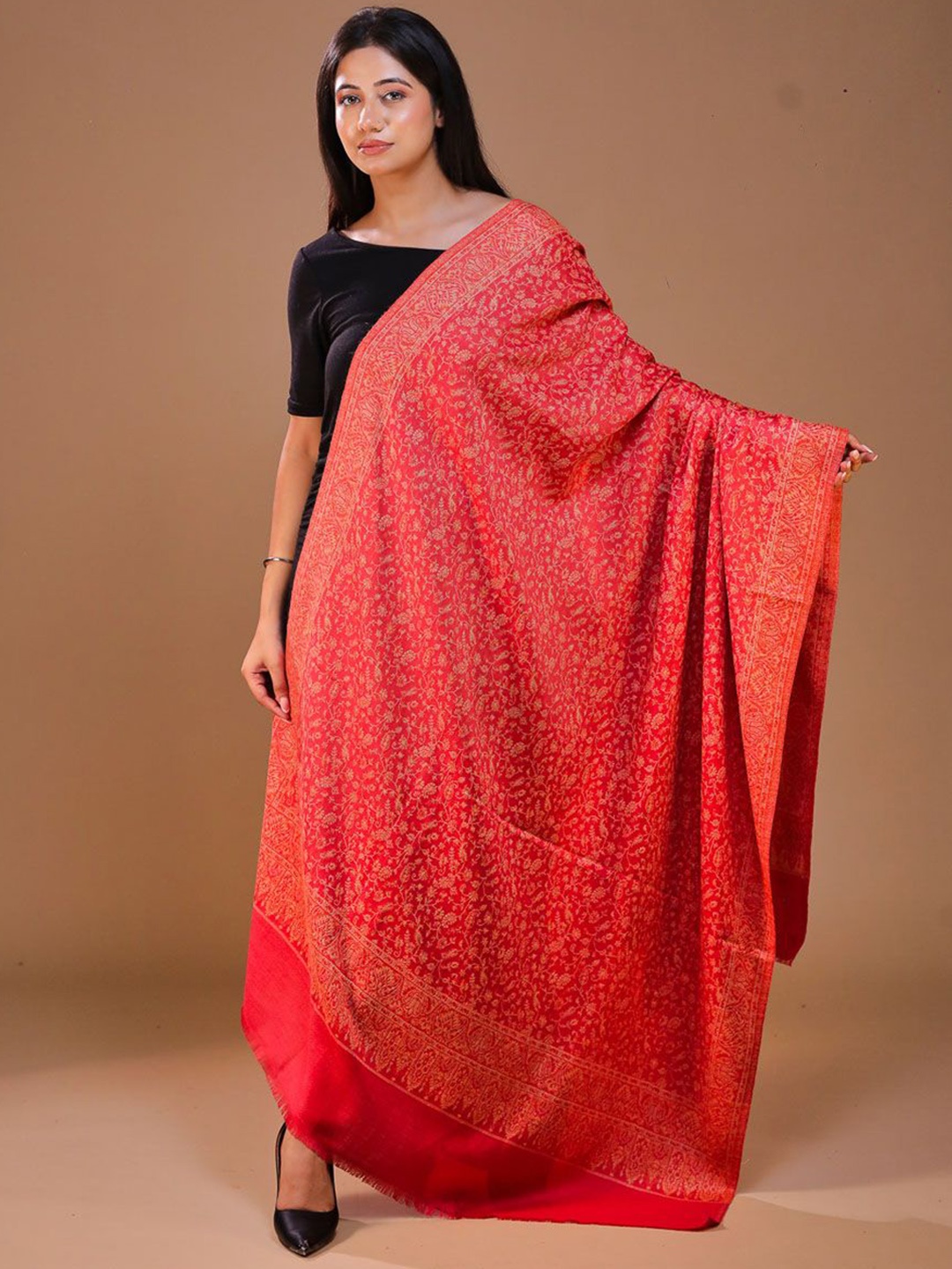 

SWI Stylish Ethnic Motifs Woven Design Woolen Shawl, Pink