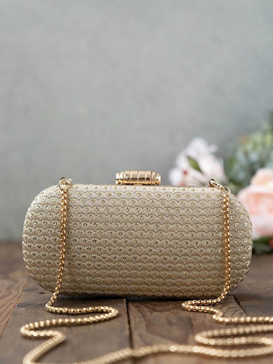 

AMYRA Embellished Shopper Sling Bag, Champagne