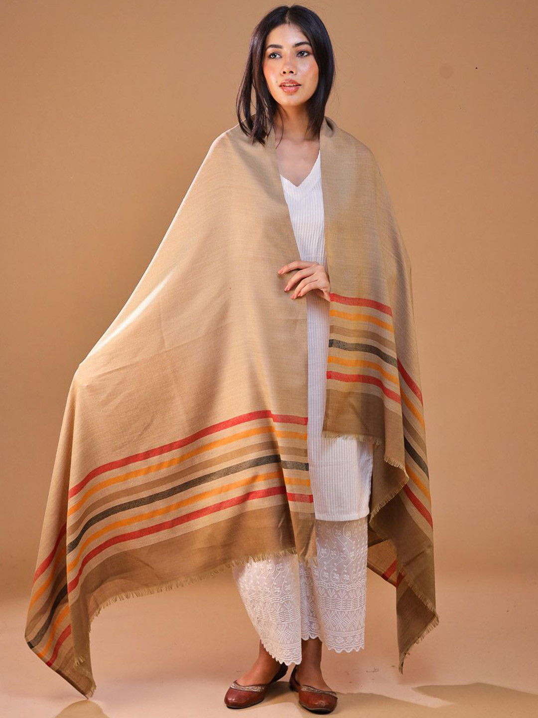 

SWI Stylish Striped Woven Design Shawl, Beige