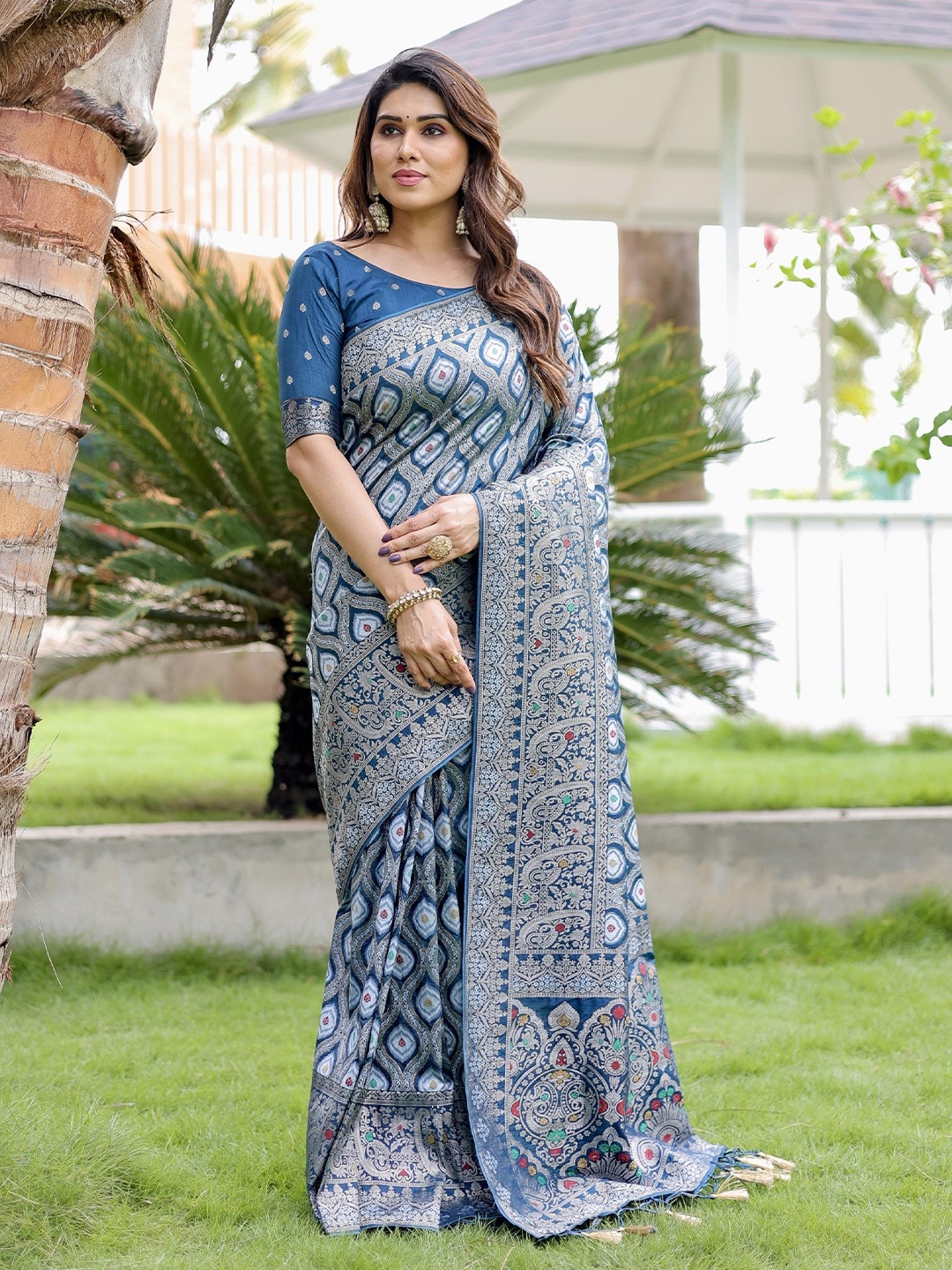 

Anaita Ethnic Motifs Zari Pure Silk Kanjeevaram Saree, Teal