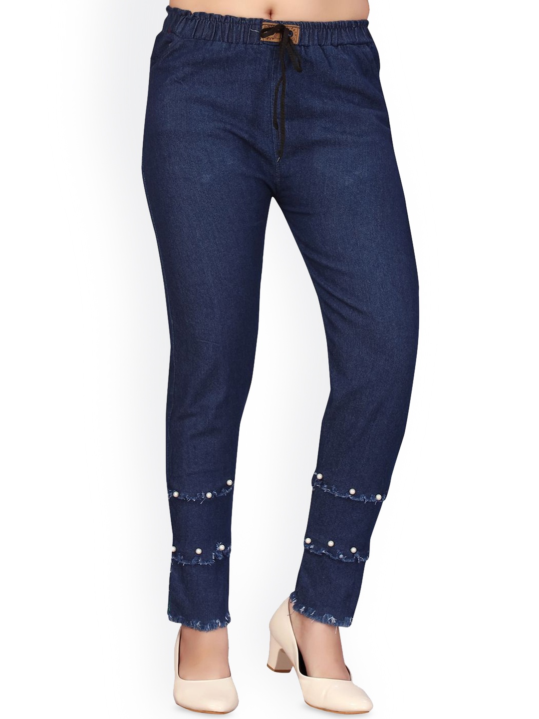 

Aarika Girls Comfort Flared High-Rise Low Distress Stretchable Jeans, Navy blue