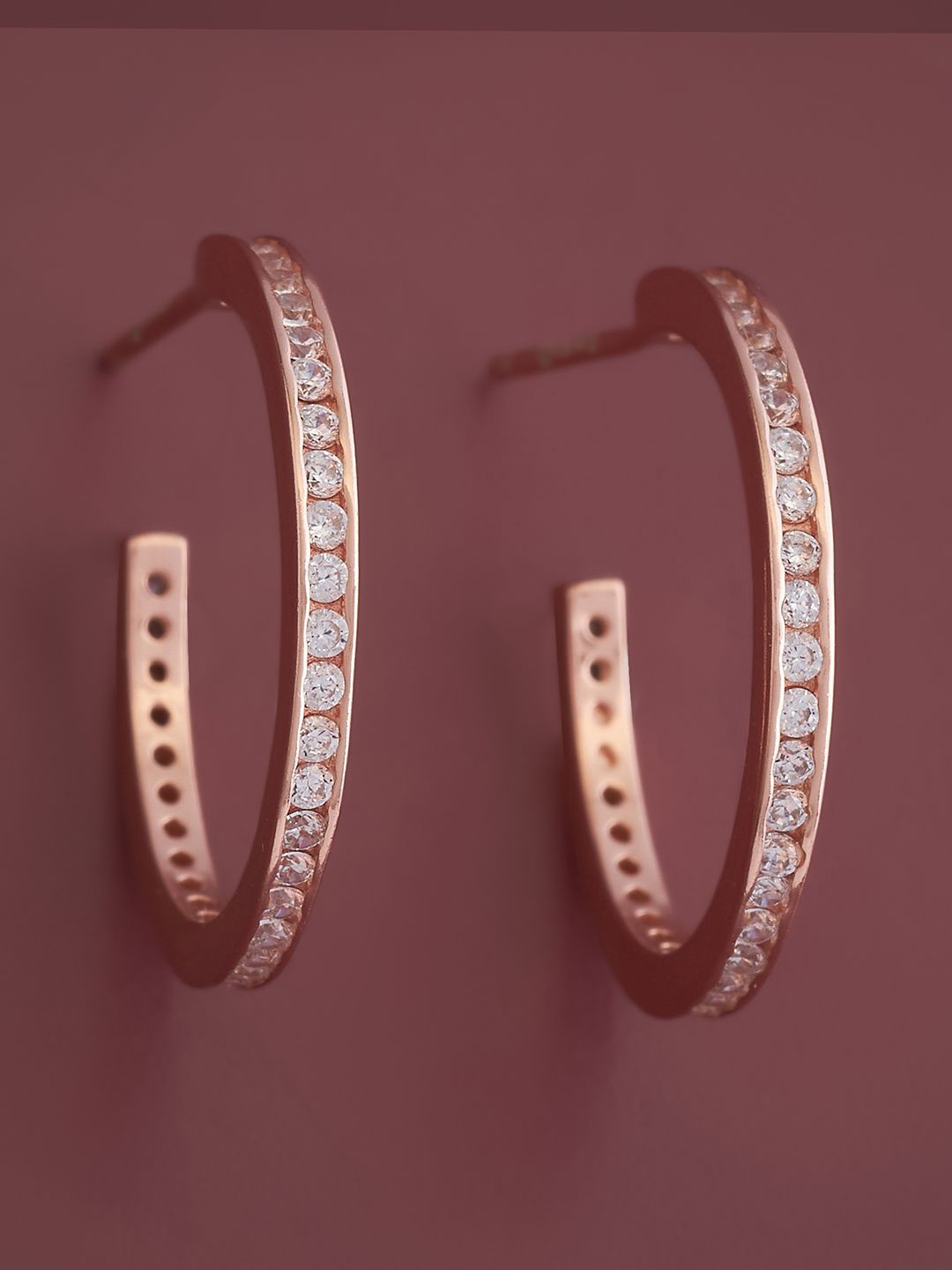 

Kushal's Fashion Jewellery Sterling Silver Cubic Zirconia Rose Gold-Plated Earrings