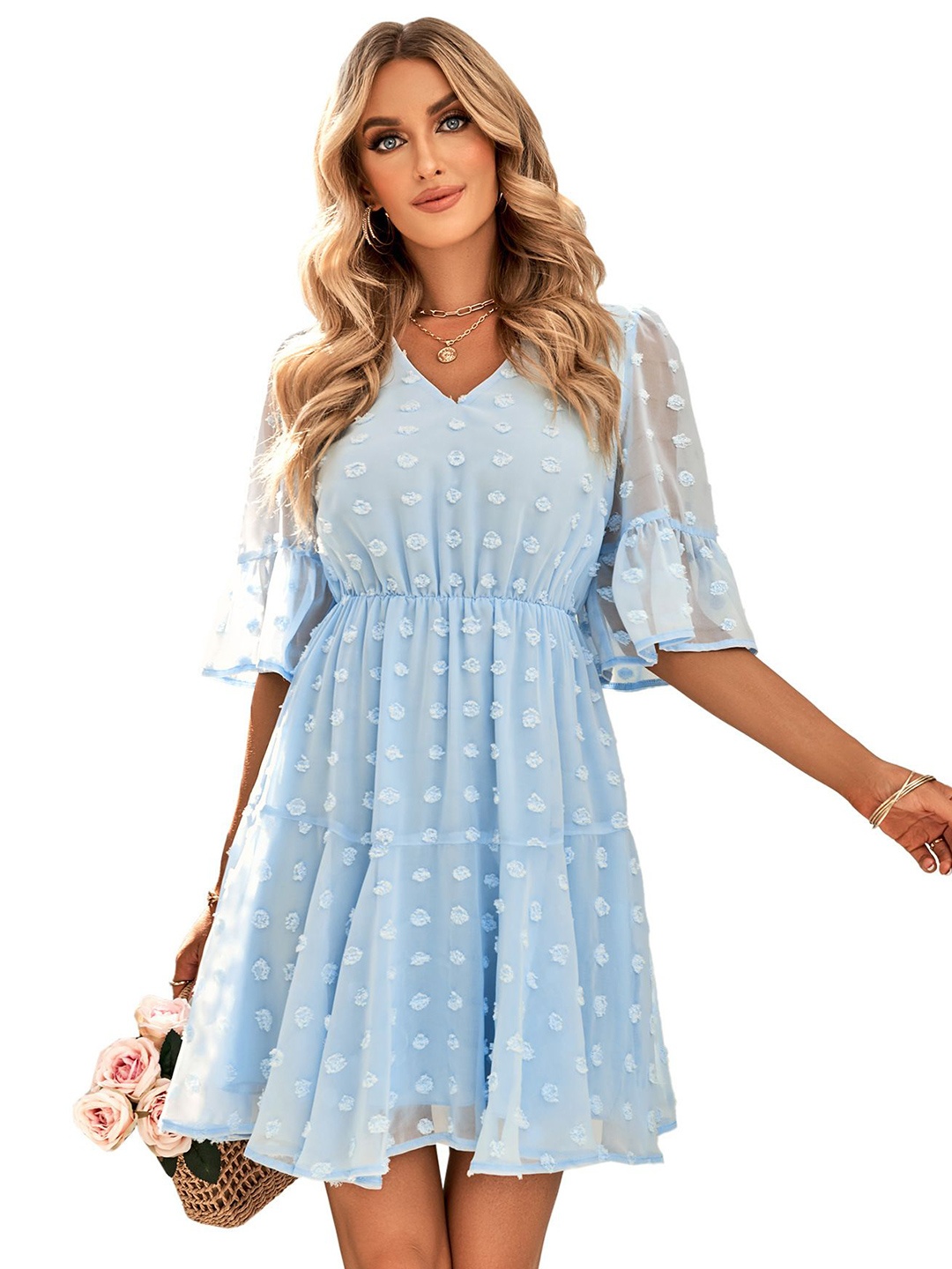 

StyleCast Print Bell Sleeve Fit & Flare Dress, Blue