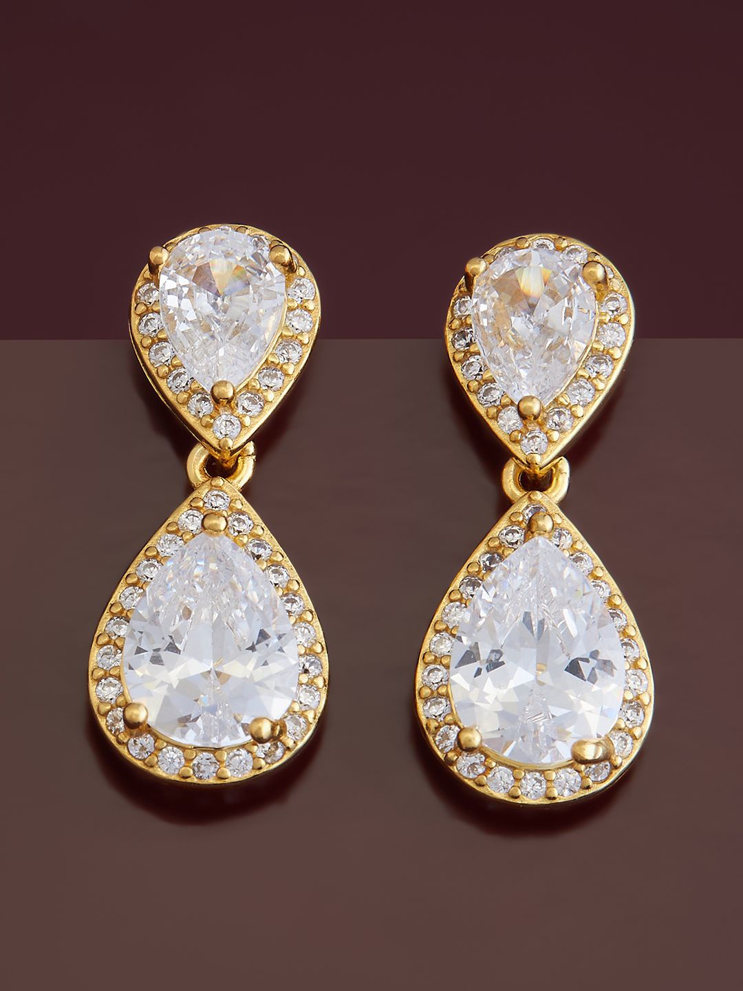 

Kushal's Fashion Jewellery 92.5 Pure Silver Gold-Plated Cubic Zirconia Drop Earrings