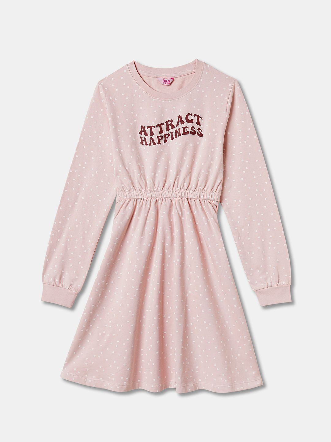 

R&B Printed Girls Fit & Flare Dress, Pink