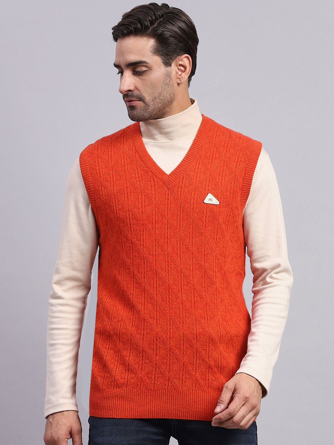 

Monte Carlo Men Self Design Pullover, Orange