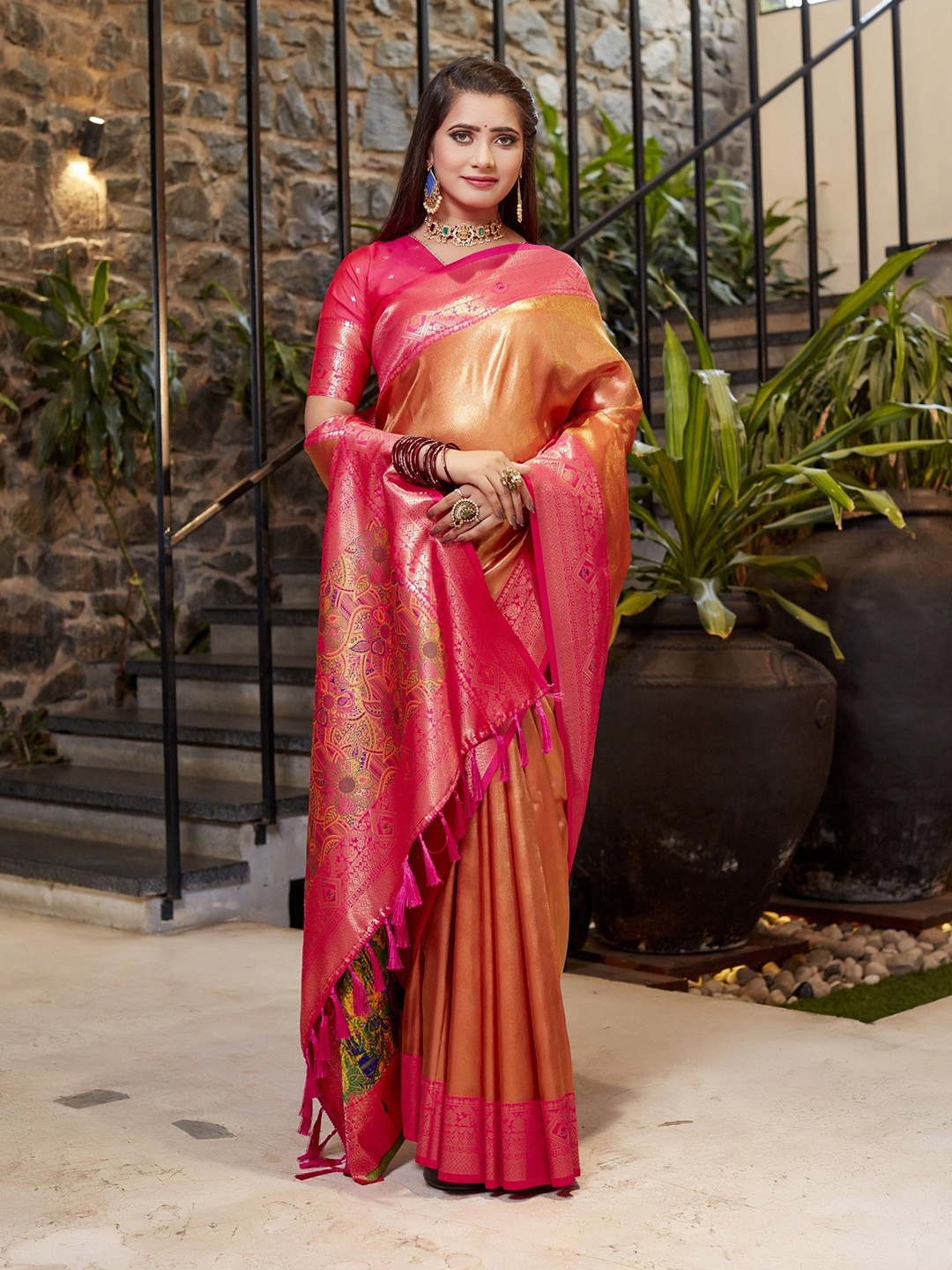 

Anaita Woven Design Zari Tissue Banarasi Saree, Orange