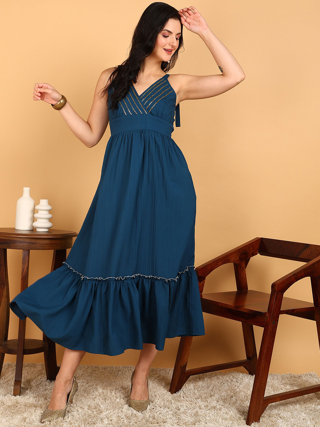 

FUBAR Fit and Flare Midi Dress, Blue
