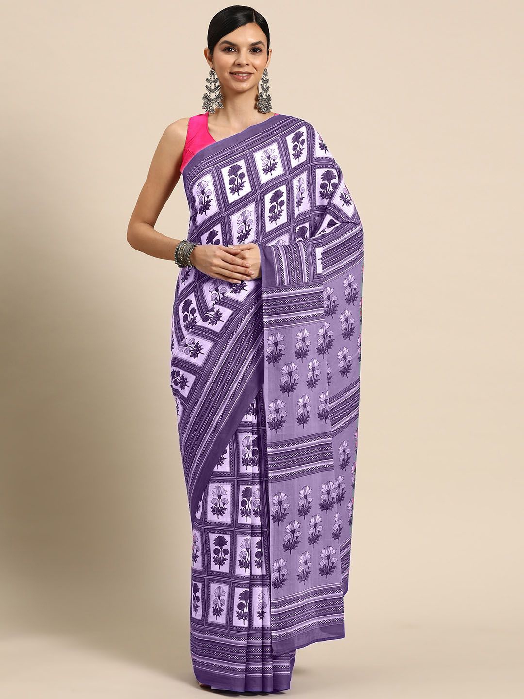 

BUTA BUTI Floral Pure Cotton Printed Saree, Lavender