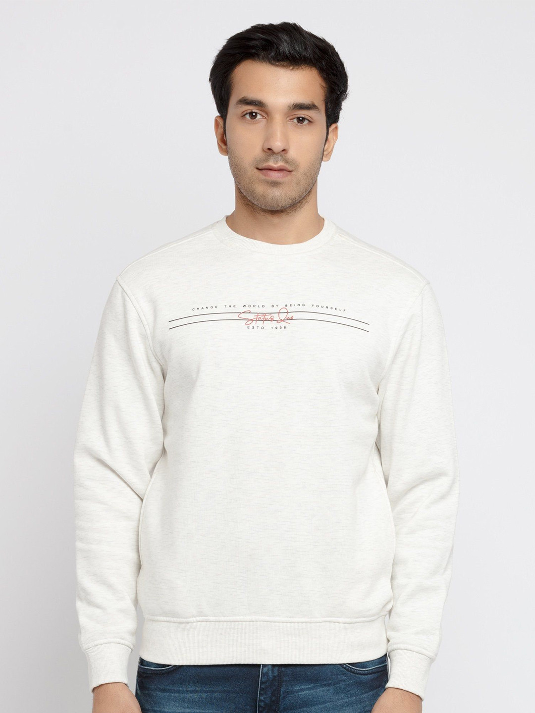 

Status Quo Men Typography Printed Round Neck Sweatshirt, Off white