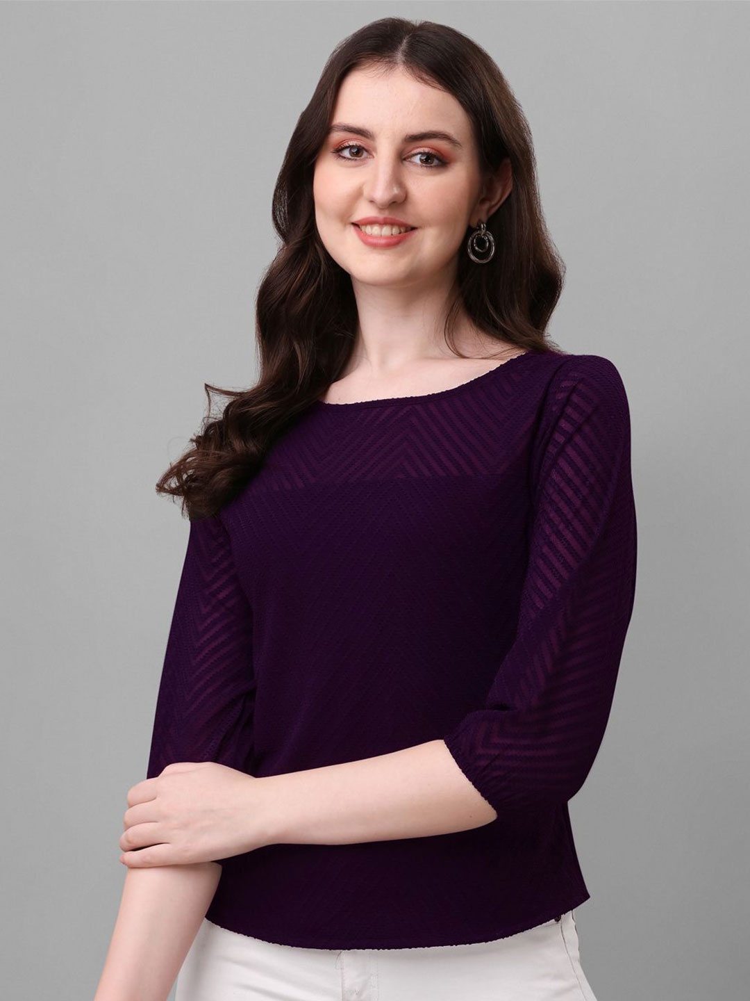 

Urban Komfort Women Self Design Round Neck Top, Purple