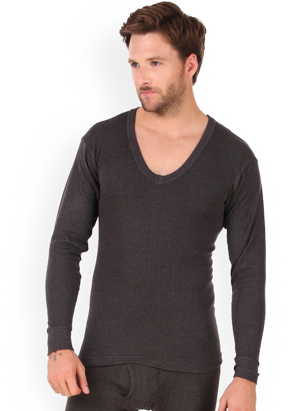 

inner element Men V-Neck Thermal Top, Charcoal