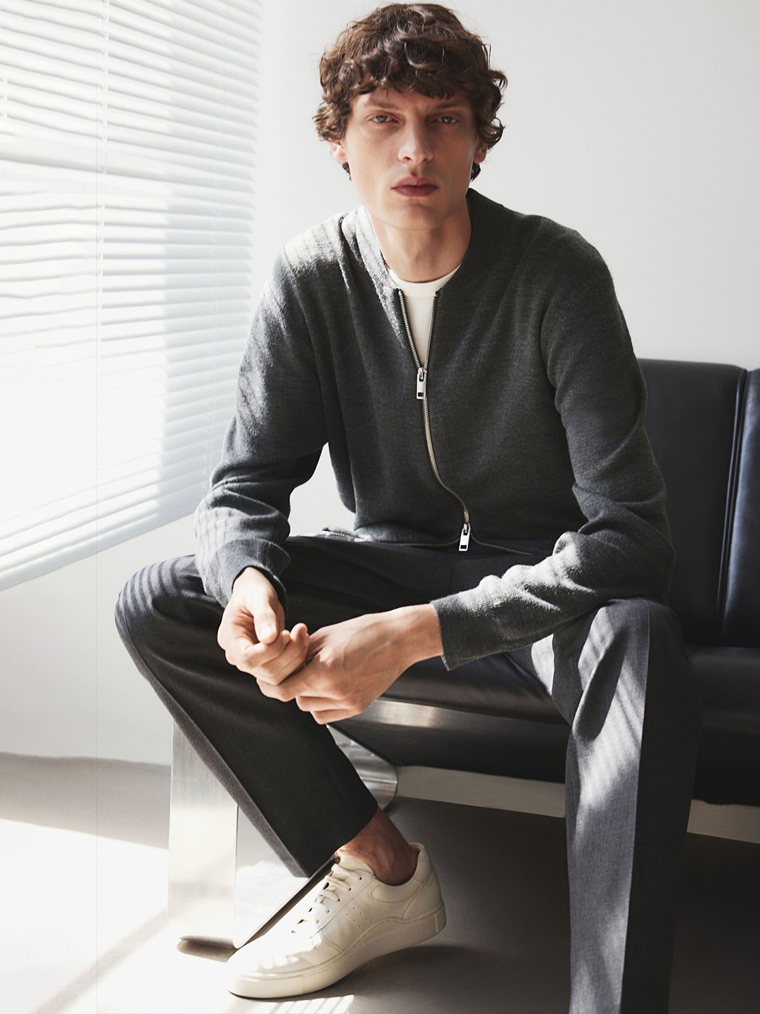 

H&M Slim Fit Bomber-Style Fine-Knit Cardigan, Grey
