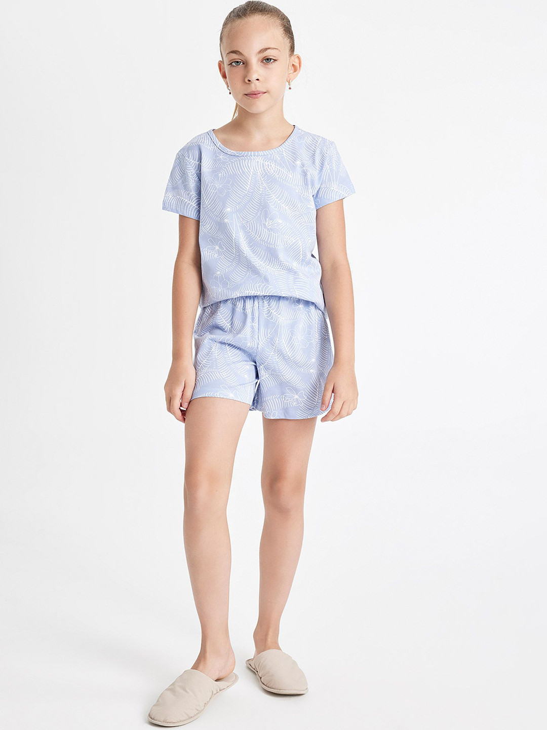 

DeFacto Girls Printed Slip-On Night Suit, Blue