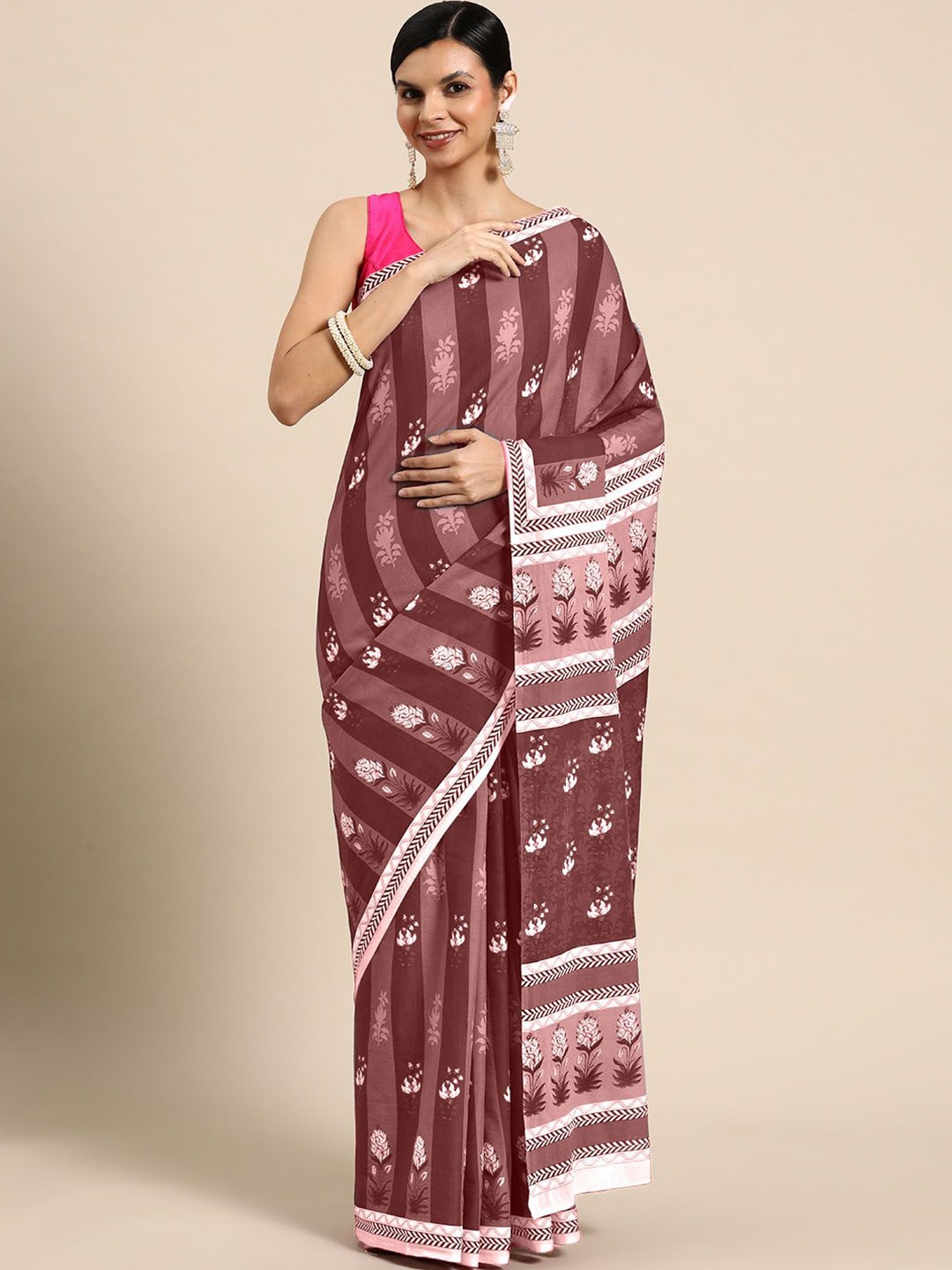 

BUTA BUTI Floral Printed Pure Cotton Saree, Mauve