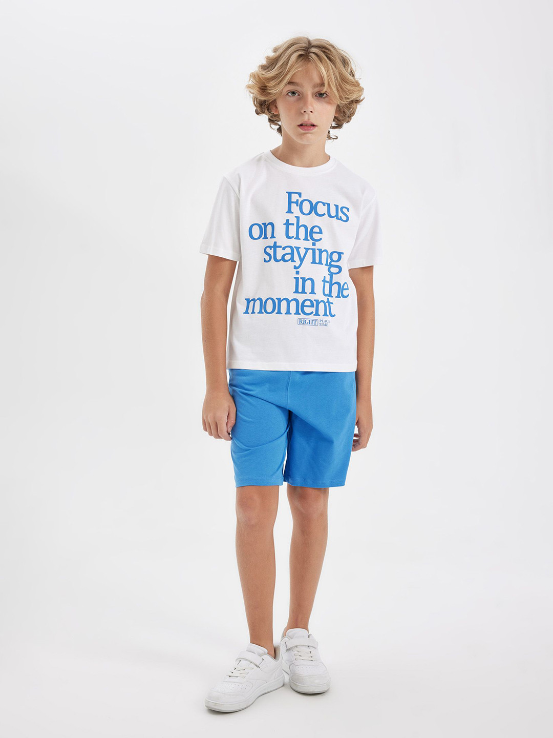 

DeFacto Boys Printed Pure Cotton T-shirt With Shorts, White