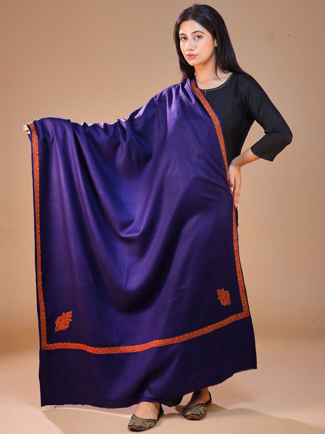 

SWI Stylish Ethnic Motifs Embroidered Shawl, Navy blue