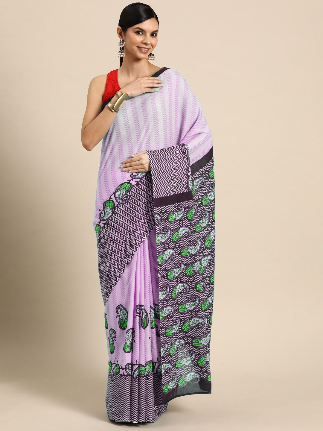 

BUTA BUTI Ethnic Motifs Pure Cotton Printed Saree, Green