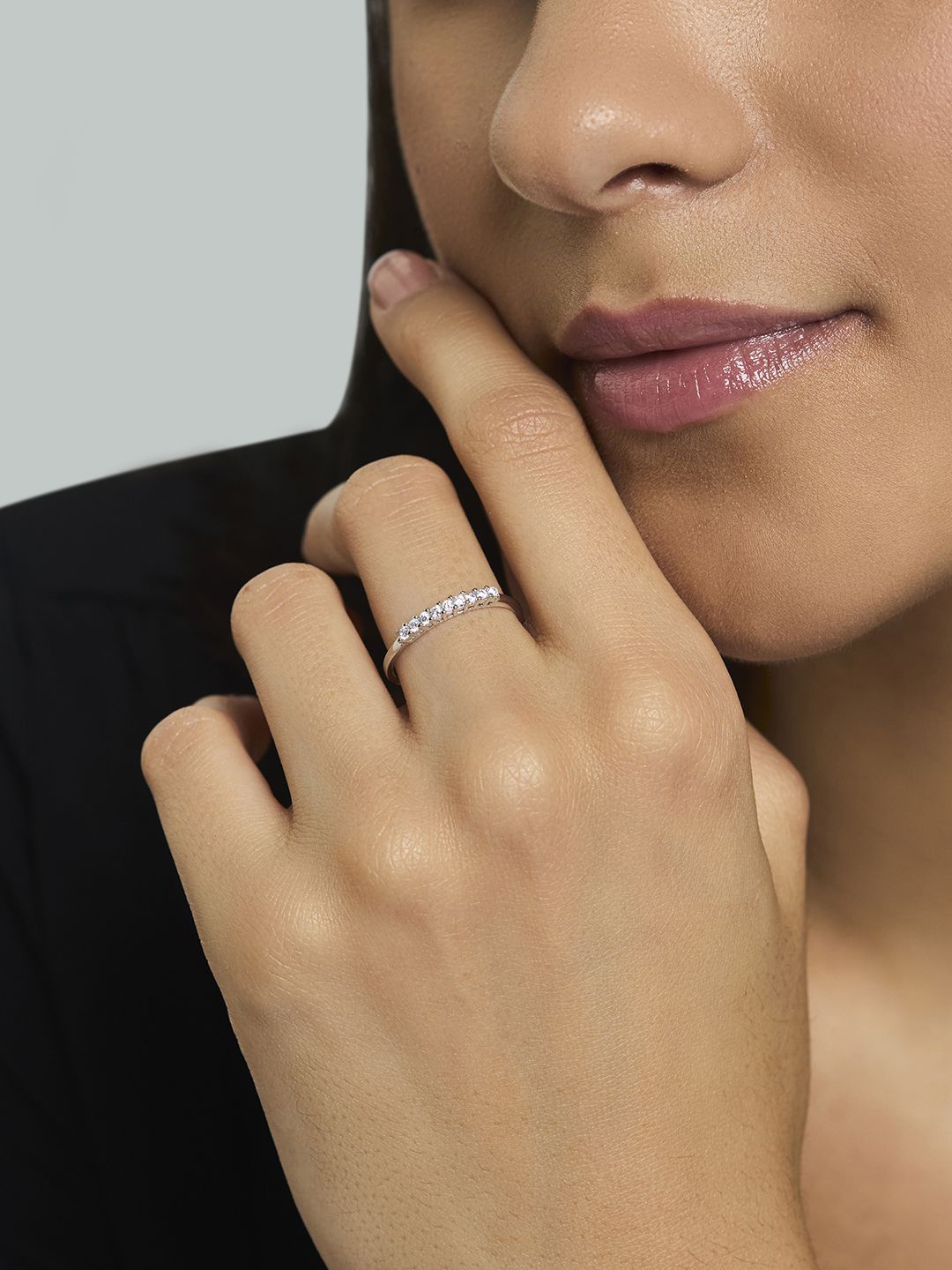 

Kushal's Fashion Jewellery Sterling Silver Rhodium-Plated Cubic Zirconia Finger Ring