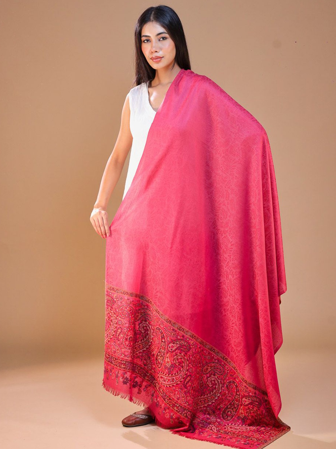 

SWI Stylish Ethnic Motifs Kani Woven Design Shawl, Pink
