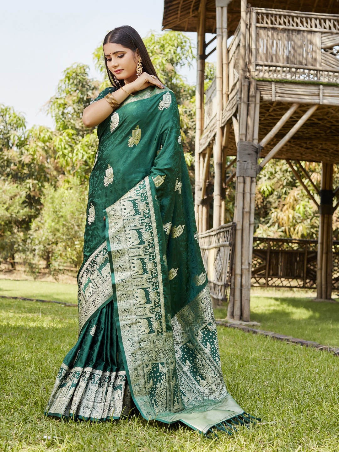 

Anaita Woven Design Zari Kanjeevaram Saree, Green