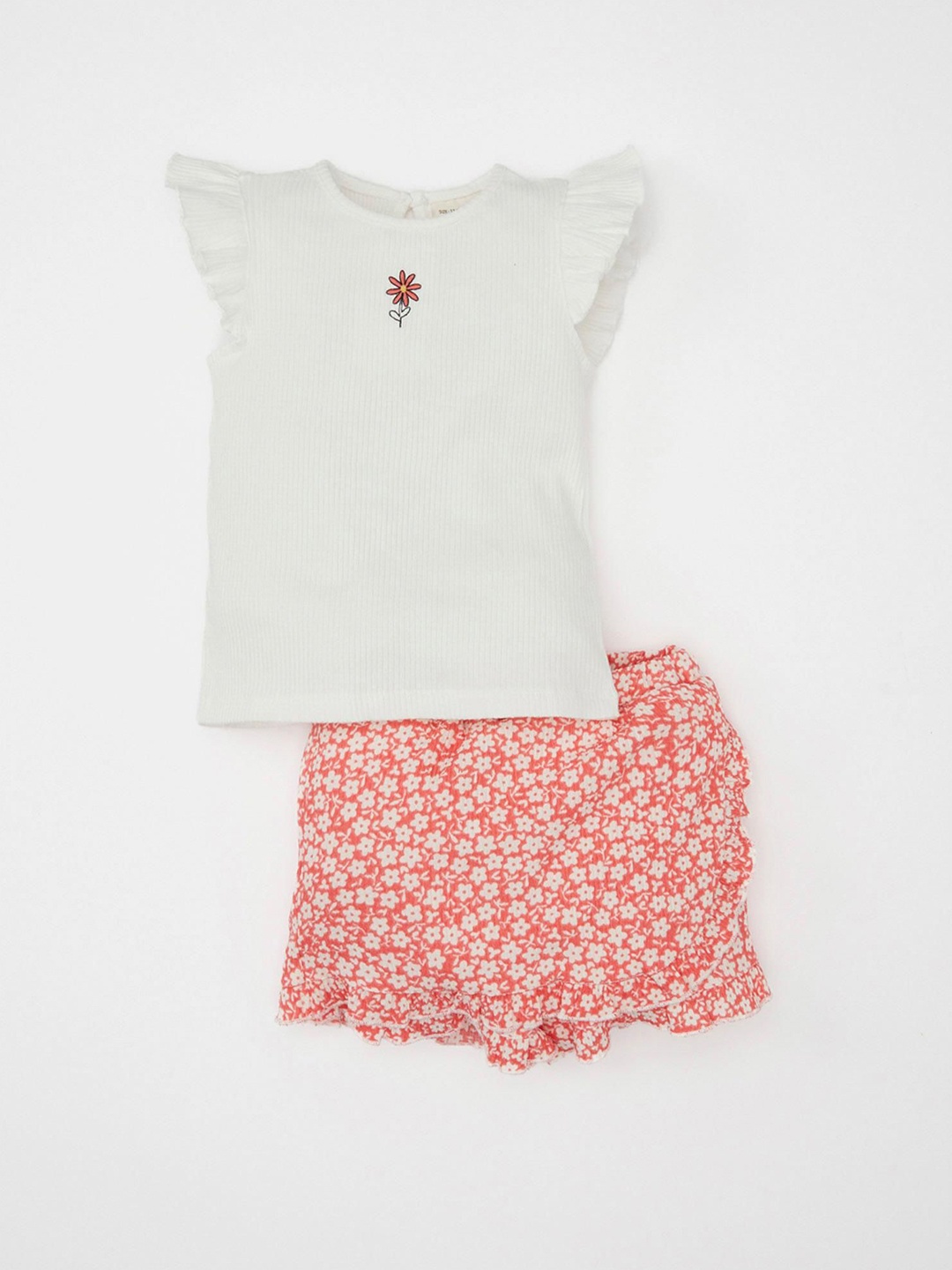 

DeFacto Girls Top With Printed Shorts, White