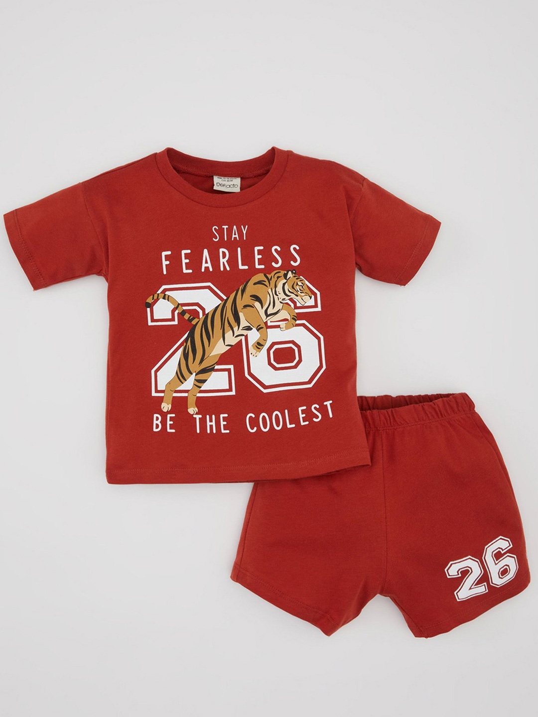 

DeFacto Boys Printed Pure Cotton T-shirt With Short, Red