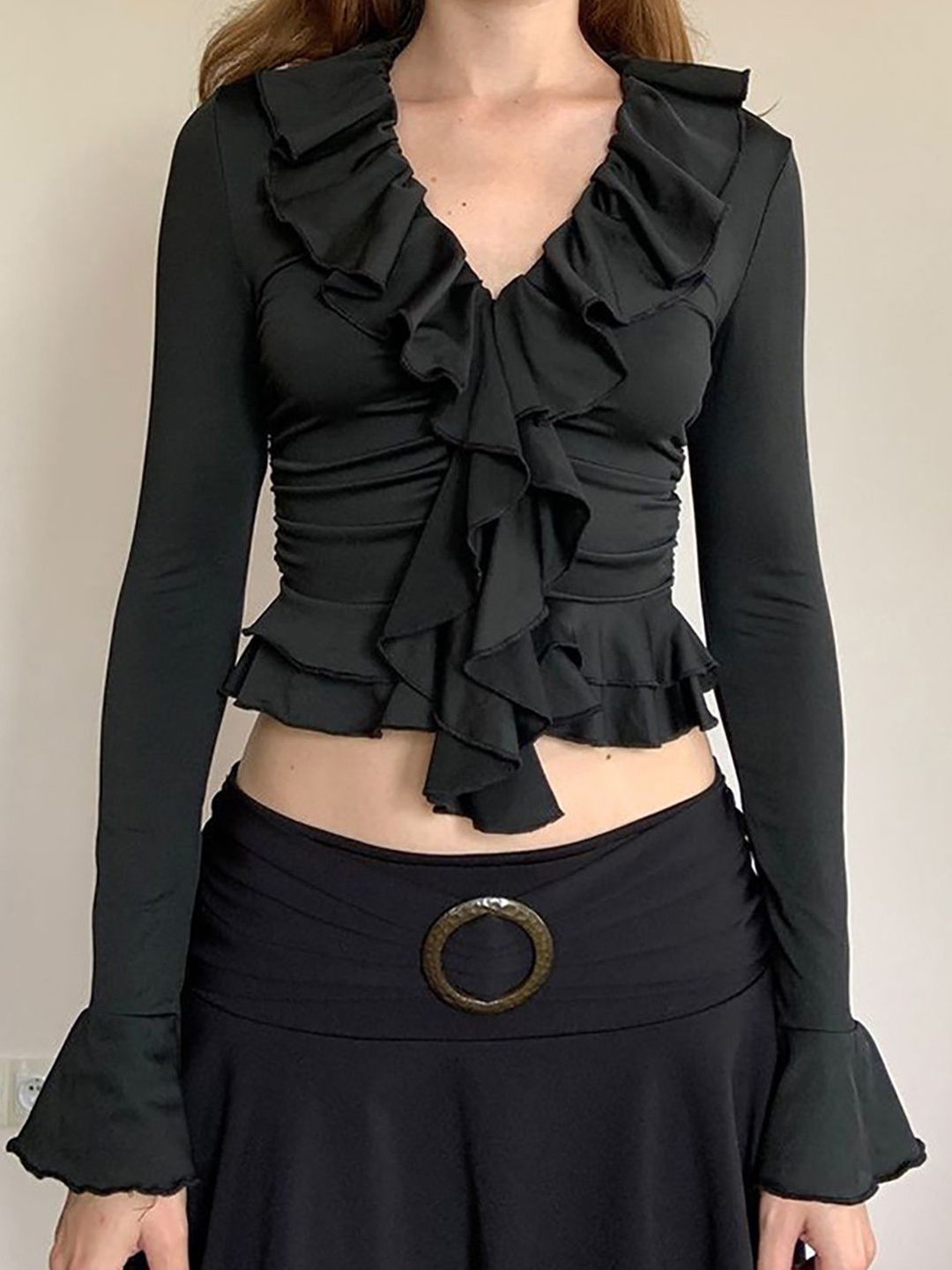 

StyleCast x Revolte Women Solid V-Neck Top, Black