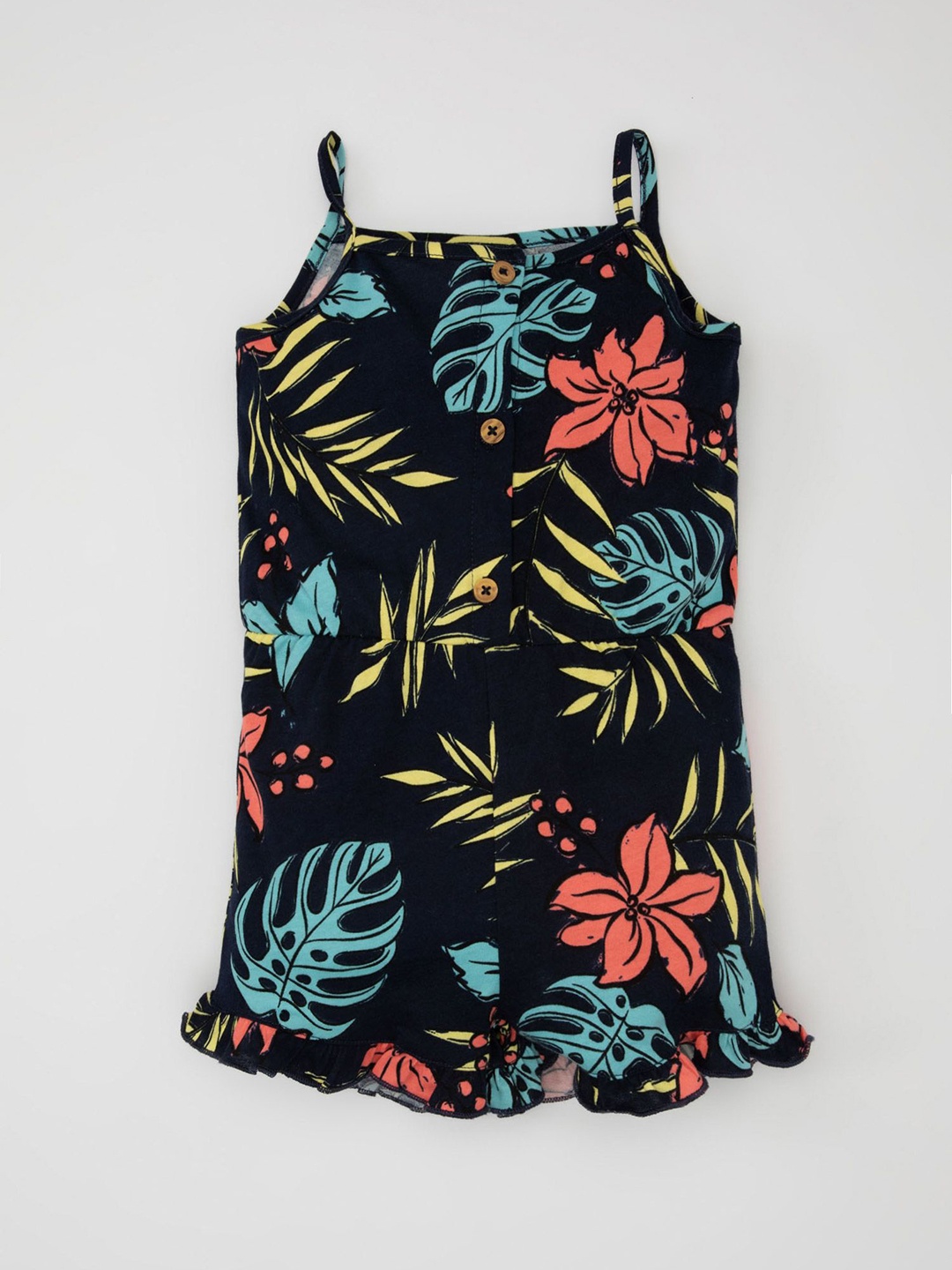 

DeFacto Girls Printed Shoulder Straps Sleeveless Basic Jumpsuit, Navy blue