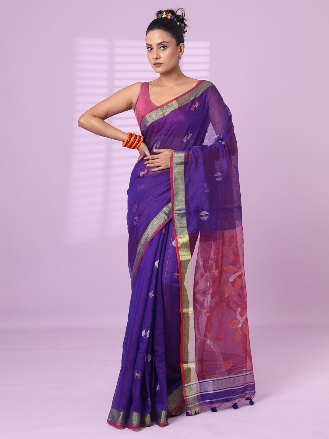 

Charukriti Ethnic Motifs Zari Saree, Violet