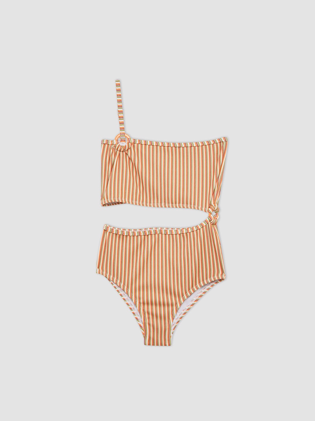

DeFacto Girls Striped One Shoulder Neck Swim Set, Orange