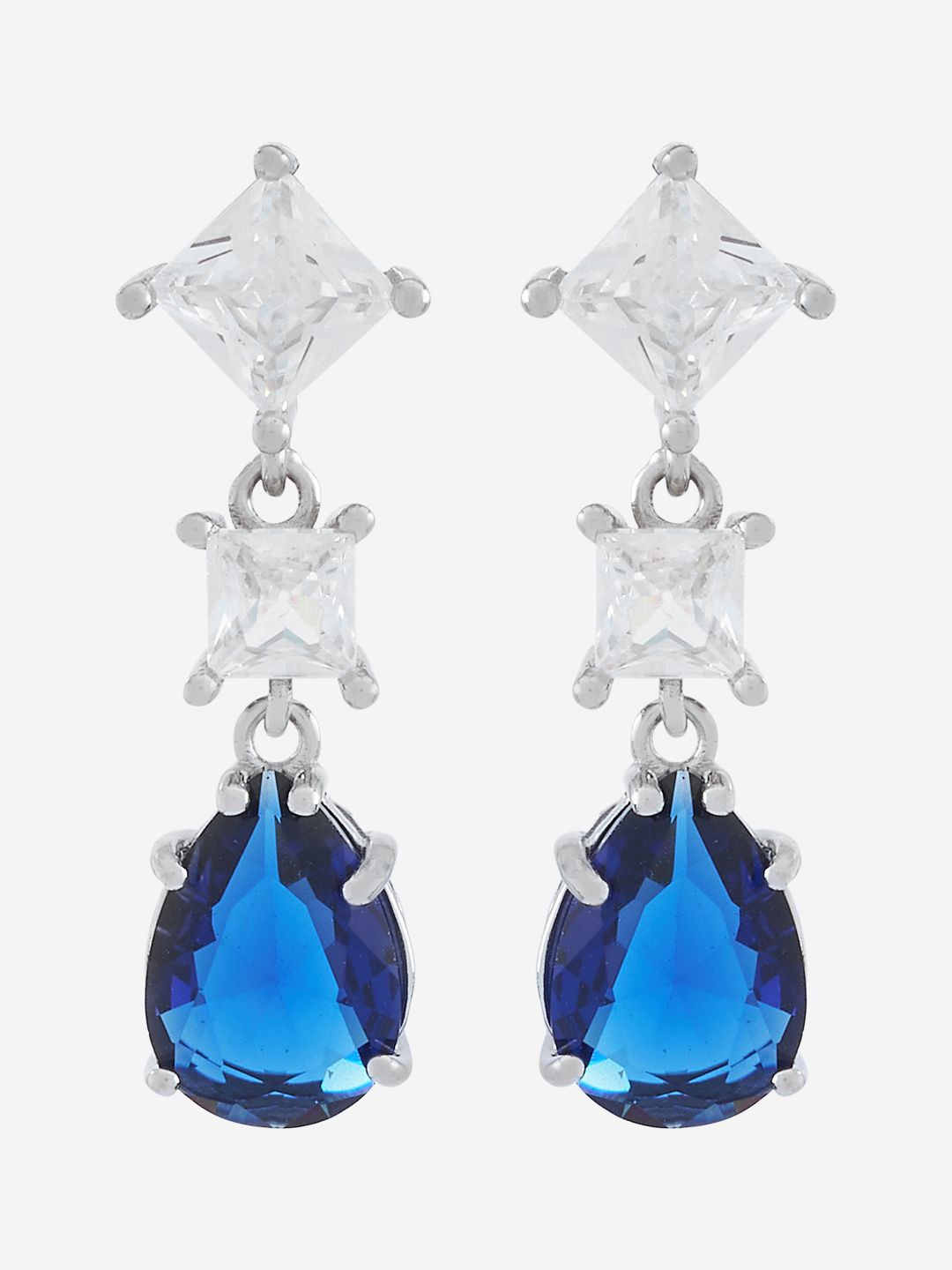 

Kushal's Fashion Jewellery 92.5 Pure Silver Rhodium-Plated Cubic Zirconia Drop Earrings