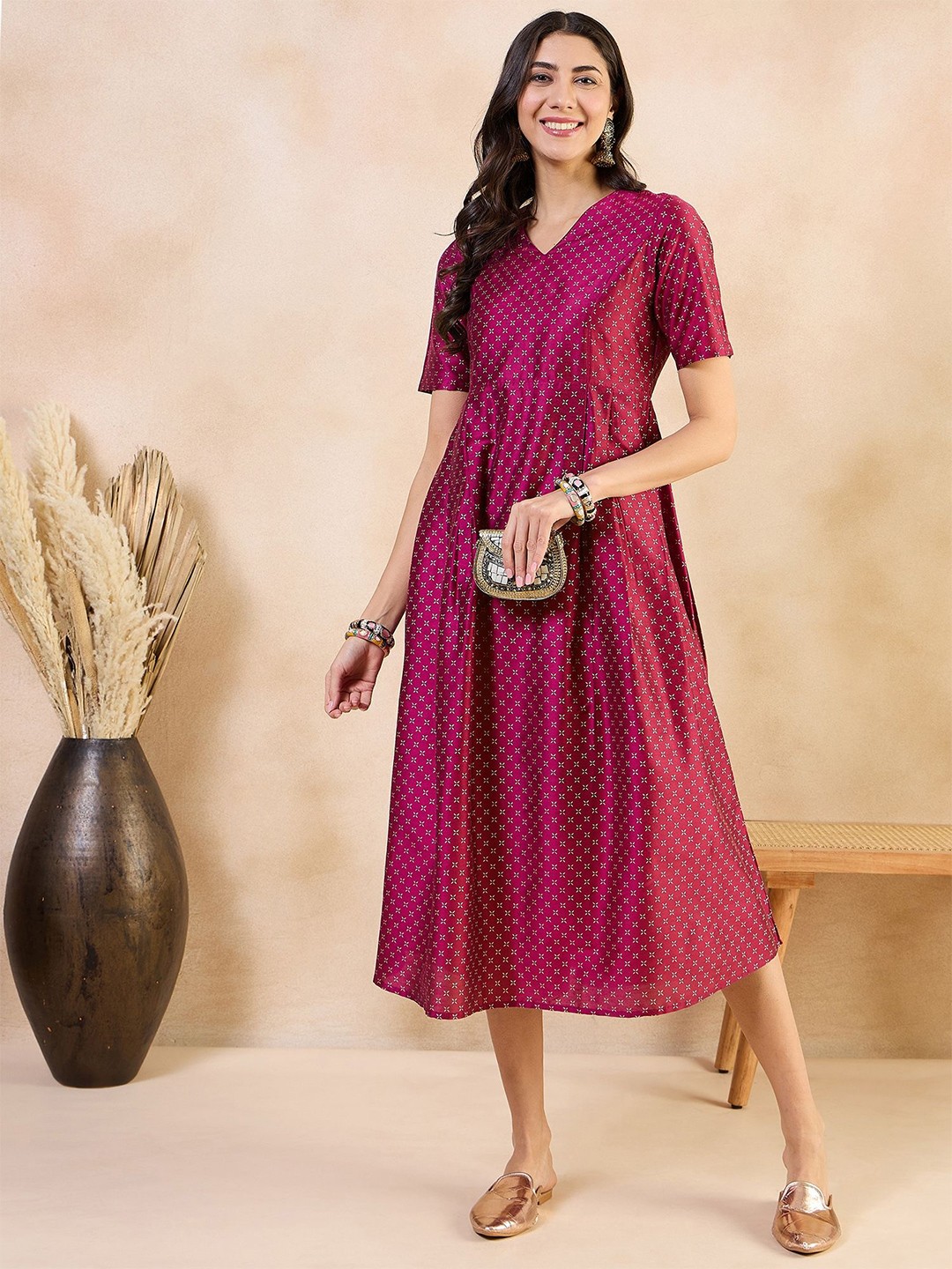 

Anouk Polka Dot Printed Fit & Flare Maxi Dress, Purple