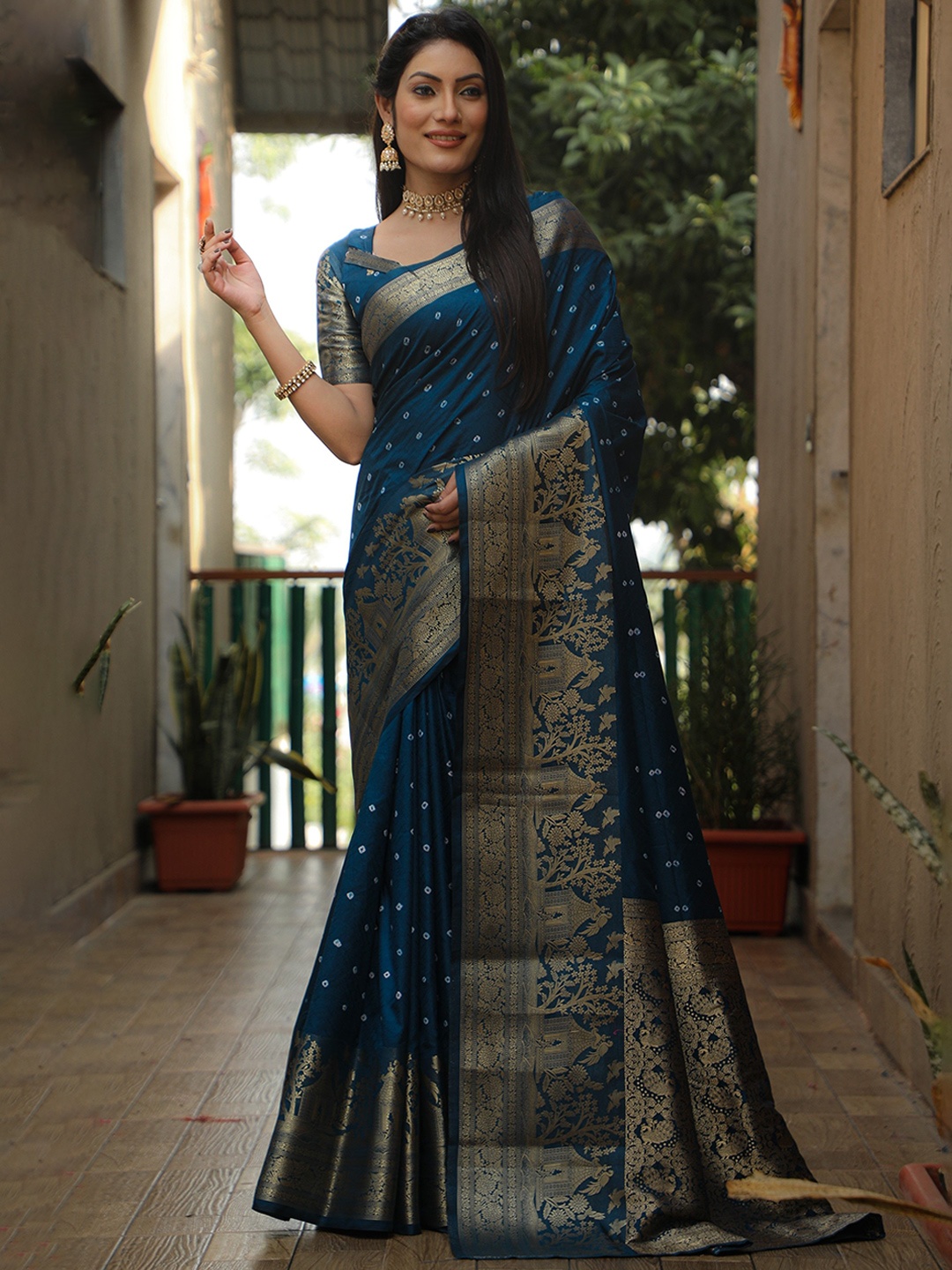 

Anaita Woven Design Zari Pure Silk Kanjeevaram Saree, Teal